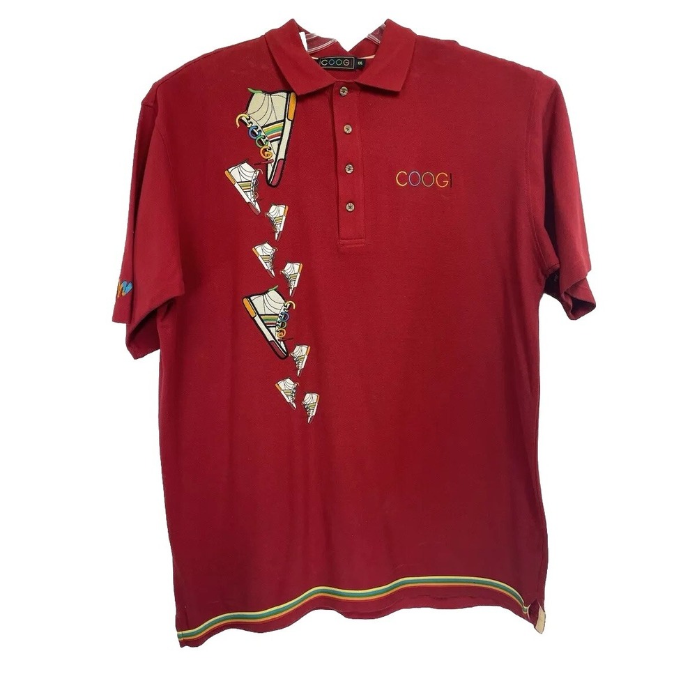 Coogi Sz XL Embroidered Sneakers Red Polo‎ Shirt (V44) Vintage EUC